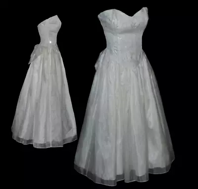 Vintage Gunne Sax By Jessica McClintock Midi Party Formal Strapless White Dress • $299.50