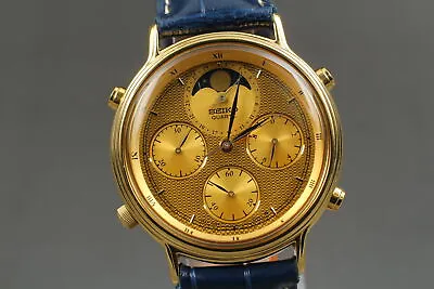 [ Exc+4 ] Vintage Seiko Moon Phase Chronograph 7A48-702A Unisex Watch From JAPAN • $499