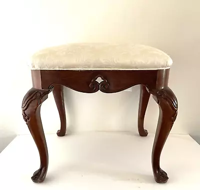 Vintage Carved Wood Upholstered Seat Vanity Bench Foot-stool 21x18x20  • $175