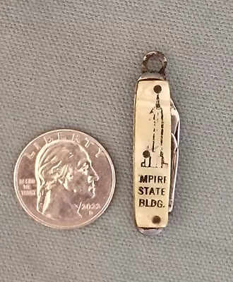 Vintage Miniature Knife Empire State Building USA Cracked Ice Necklace Fob • $20