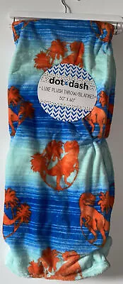 DINOSAUR T Rex  SOFT Blue Green Orange Jurassic Bright Throw Blanket • $14.77