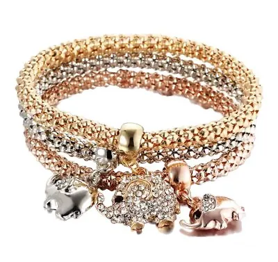 £3.49 • Buy 3pcs Bracelets Set Rhinestone Silver Gold Rose Charm Bangles Jewelry Unisex