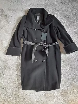 Bnwt Penelope Monica Cruz For Mng Mango Black Women's Wool Long Coat Xl Top • $37.29