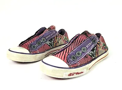 Ed Hardy Tennis Shoes Womens Size 6 Skull Pink Stripe Heart Slip On Hippiecore • $32.97