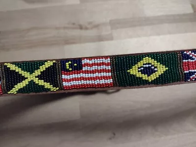 Leather Belt Beaded Belt Handmade Belt Flags Size 38 • $19.99