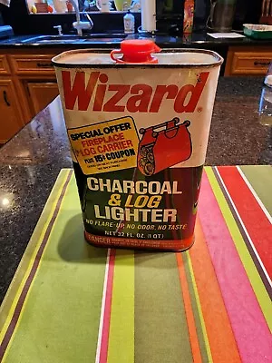 Vintage 1972 'wizard' Western Auto Charcoal & Log Lighter Fluid Empty Metal Can  • $35