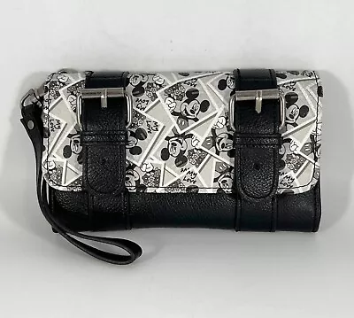 Mickey Mouse Loungefly Disney Parks Flap Clutch Wallet Black White • $18.95