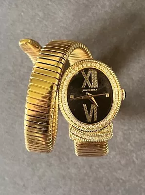 Judith Ripka Goldtone Stainless Steel Wrap COIL SNAKE CZ BLACK FACE Watch • $100