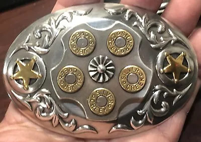 Silver Creek Gun Bullets - Western Two Tone Flower Swirl Gun Star Belt Buckle • $49.99