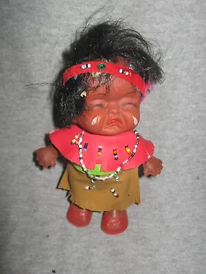 Vintage Crying & Moody Face Rubber Girl Doll Native American Indian 5 1/2” • $5.99