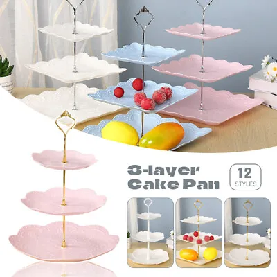 3 Tier Plastic Cake Stand Afternoon Tea Wedding Plates Party Tableware Tray NEW • £14.84
