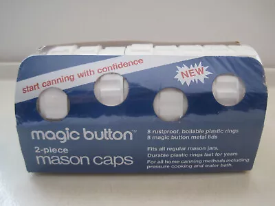 NEW Pack Of 8 2 Piece Mason Caps Magic Button Rustproof Boilable Plastic Rings • $12.95