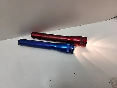 Lot Of 2 Mini Maglite 5.75  AA Flashlights Tested And Working Red And Blue • $34.95