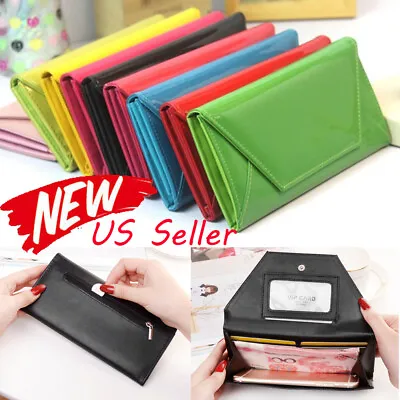 Women Slim Leather Envelope Wallet Clutch Card Holder Coin Money Bag Handbag US • $6.98