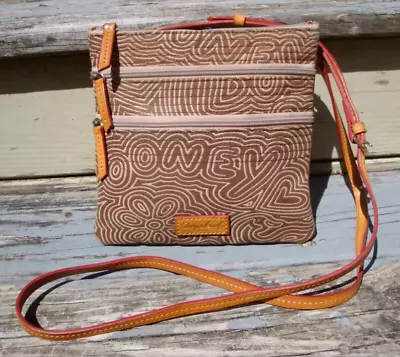 $39.99 • Buy DOONEY BOURKE Triple Zip Small Crossbody Handbag Purse Tan Brown Canvas Leather 