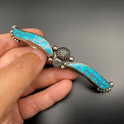 Vintage Navajo Coolidge Nez Turquoise Concho Silver Hair Pin • $2385