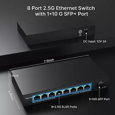 8 Port 2.5G Ethernet Unmanaged Network Switch W/10G SFP 60Gbps Capacity • $85.50