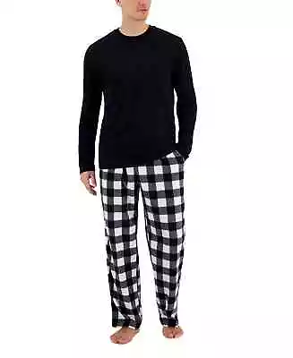 NWT CLUB ROOM Men's Buffalo Check Fleece Pajama Pants & Solid Pajama Top Set M • $19.99