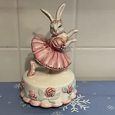 Vtg Otagiri Ceramic Music Box Bunny Rabbit Ballerina “younger Than Spring Time” • $18
