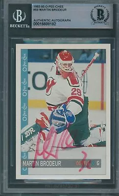 1992/93 O-Pee-Chee #59 Martin Brodeur Beckett Authentic Autograph Signed *8182 • $35