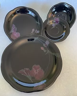 Black Plates W/ Purple Flowers By Mikasa Rondo: Tango EJ 702 - 4 Pcs Replacement • $20.99