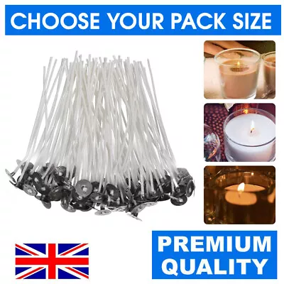 HIGH QUALITY PRE WAXED CANDLE WICKS WITH SUSTAINERS LONG TABBED 150mm CRAFT • £0.99