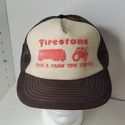 VTG Firestone Truck Farm Tire Center Trucker Hat Snapback Cap Puffy Paint Logo • $15.19