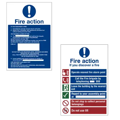 £12.95 • Buy Fire Action Notice Sign, 1mm Rigid Plastic Drilled For Screw Fixing, 200mmx300mm
