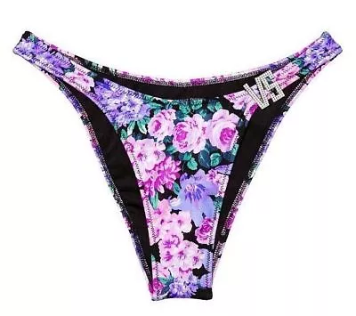 VICTORIAS SECRET Swim Shine Logo Brazilian Bottom SMALL Floral Pink Purple Bling • $14.95