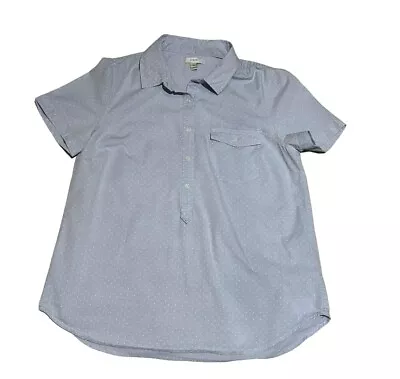 J. Crew Short Sleeve Cotton Poplin Popover Shirt Polka Dot Women's 12 Light Blue • $14.99