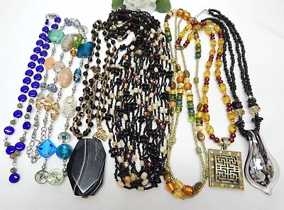 Multicolor Art Glass Bead & Stone Pendant Necklace Lot - Vintage To Now Jewelry • $9.99