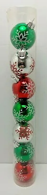 Tube Of (7) Vintage Plastic Christmas Ball Ornaments - 1.75  Diameter - Unopened • $4.68