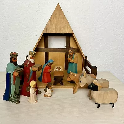 Lotte Sievers Hahn Nativity Set 10 Figures Germany Halos Vintage MCM Christmas • $599.99