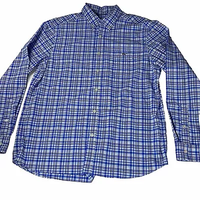 VINEYARD VINES Mens Large Nylon Blue Check Button Up Shirt On The Go Performance • $17.99