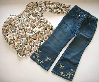 Gymboree Royal Gardens Equestrian Club Flower Top Shirt Jeans Denim Pants 5 5T • $24.95