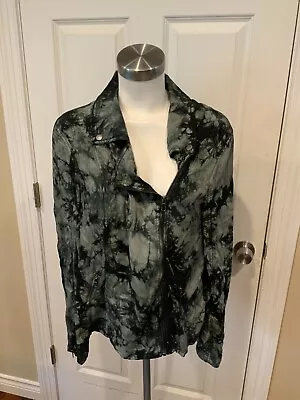 Marrakech Anthropologie Black & Gray Tie Dye Zip-Up Moto Jacket Size L NWT! • $69.75