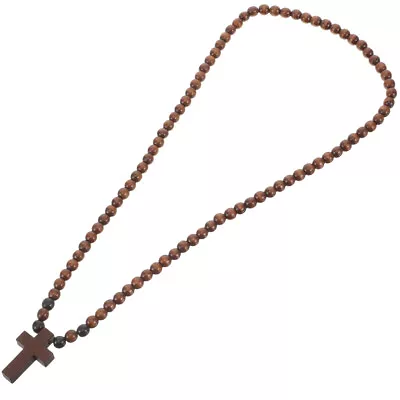 Wooden Cross Necklace For Men Beaded Chain Necklace Rosary Trendy Necklace • $8.79