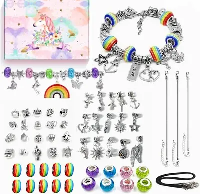 Girls Charm Bracelet Making Kit - 63pcs DIY Arts And Crafts SetGirls Jewellery& • £9.99