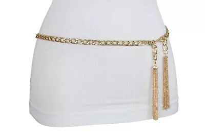 Women Narrow Waistband Fashion Belt Gold Metal Chain Fringes Tassel Size M L XL • $19.75