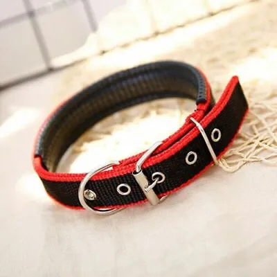 £1.95 • Buy Dog Collar Padded Eyelet Nylon Pet Puppy Cat Metal Adjustable Collars Black Red