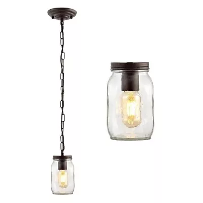 JONATHAN Y Gaines 5.5  1-Light Farmhouse Industrial Iron Mason Jar LED Pendant • $39.05