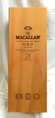 The Macallan Whiskey 21 Years OLD Wooden DOUBLE HINGE Box Whiskey Barrel RARE • $60