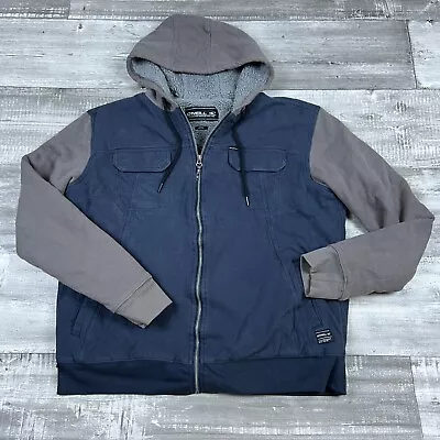 Oneill Sweatshirt Large Blue Full Zip Hoodie Pockets Sherpa Fleece Lined Y2K • $24.95