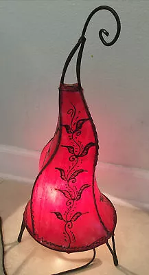 19” Moroccan Lamp Leather Henna Lantern Goat Lamb Skin Iron Light Fixture • $125