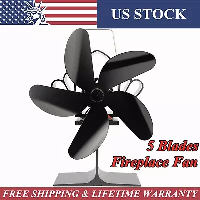 Eco 5-Blade Fireplace Stove Fan 1400RPM Heat Powered Silent Wood Log Fuel Saving • $22.99