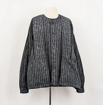 Vintage 80s Kenzo Kimono Jacket Black Gray Stripe Swirl Cotton Misses One Size • $299.95