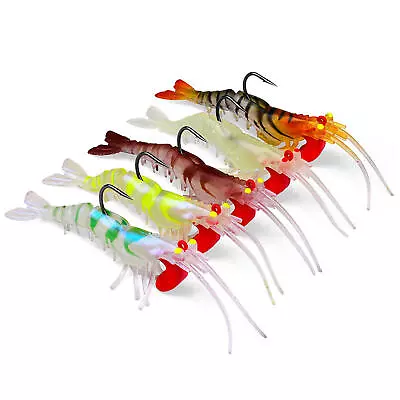 5x Prawn Shrimp Fishing Simulation Soft Lure Hook Bait Salt Sea Fishing Lures • $25.01