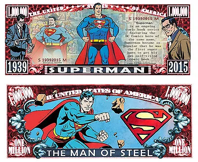 Superman Million Dollar Bill #S19392015M Funny Money Novelty Note + FREE SLEEVE • $1.69