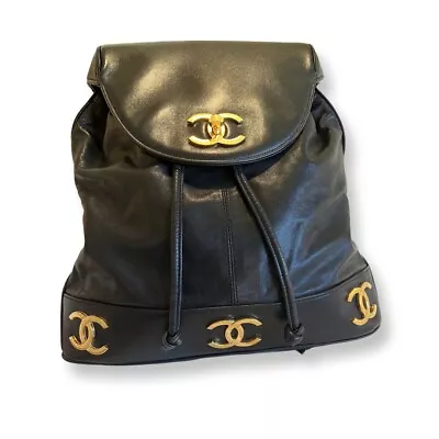 CHANEL Vintage Bag Black Backpack Purse Leather • $6000