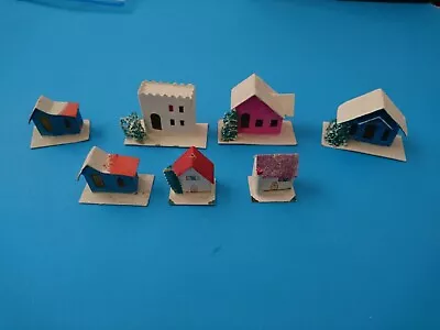 Vintage MICA PUTZ VILLAGE HOUSES CARDBOARD CHRISTMAS ORNAMENTS Lot/7 Japan MCM • $39.99